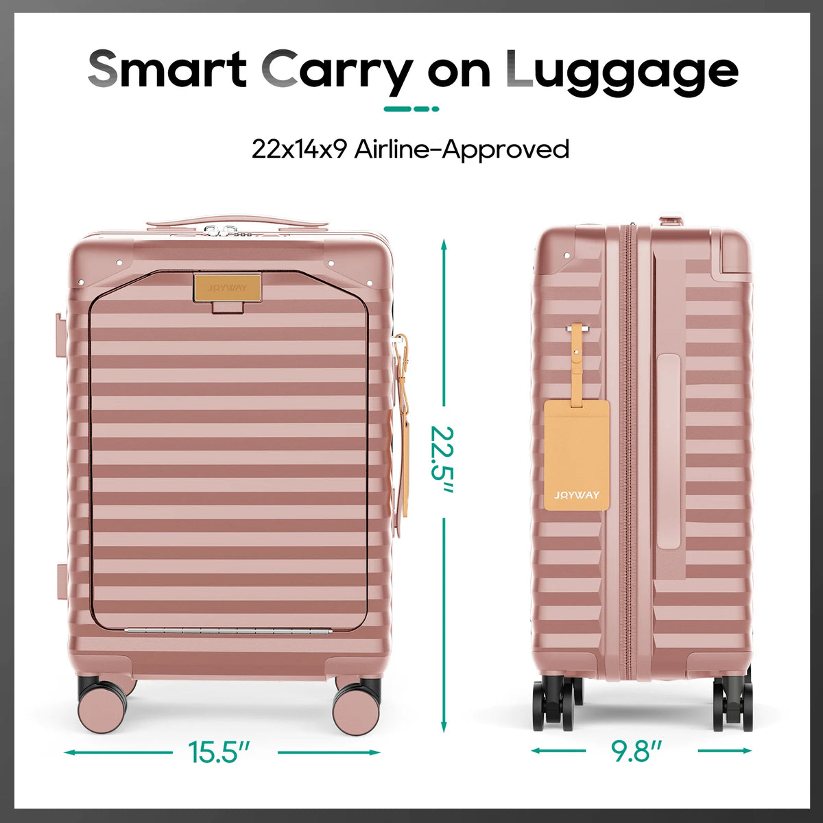 20 inch Front-opening Carry-on Luggage Suitcase with Cup Holder, TSA Lock, Spinner Wheels