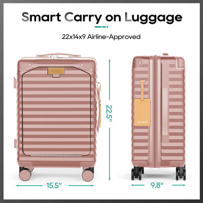 20 inch Front-opening Carry-on Luggage Suitcase with Cup Holder, TSA Lock, Spinner Wheels