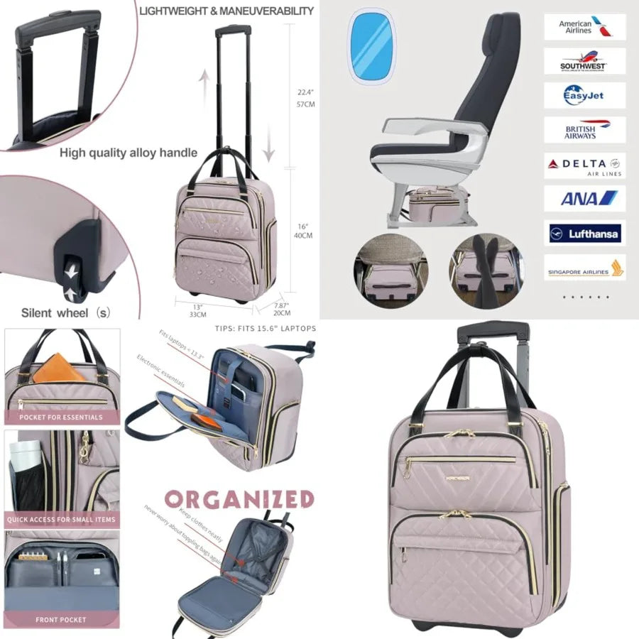 Carry On Underseat Multi-functional, 16-inch Underseater Lightweight Overnight Suitcase for Women