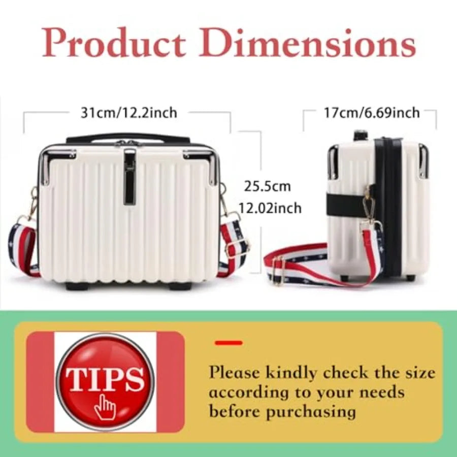 Mini Suitcase Hard Shell Makeup Case Stress-Resistant ABS Hard Makeup Travel Case Portable Hand Luggage with Shoulder Strap for