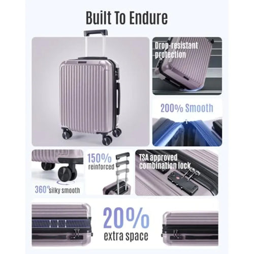 Carry On Luggage 22x14x9 Airle Approved, Durable Hard Shell Carry On Suitcases with Wheels, Expandable Hardside Lightweight Tra