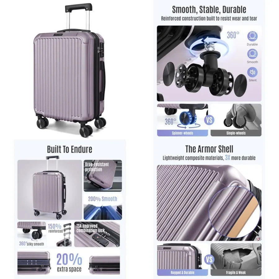 Carry On Luggage 22x14x9 Airle Approved, Durable Hard Shell Carry On Suitcases with Wheels, Expandable Hardside Lightweight Tra