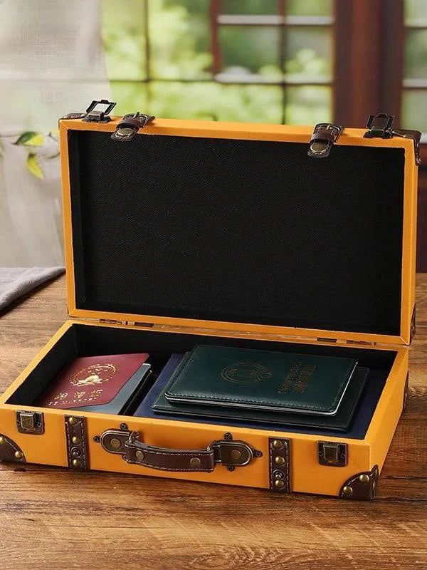 Retro Wooden Storage Box Travel Photography Props Miscellaneous Items Organizer Handheld Case Vintage Suitcase European Style