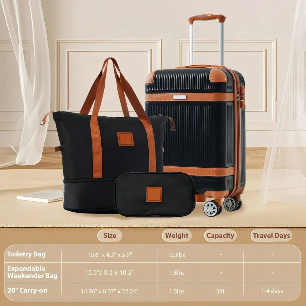 Hardshell Luggage Set 3Piece, 20 Inch CarryOn Suitcase With Spinner Wheels TSA Lock, Lightweight Durable ABS For Travel Busines